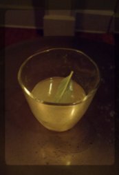 77 Kelvin: shattered herbs (frozen with nitro or dry ice), Leatherbee gin, lime.